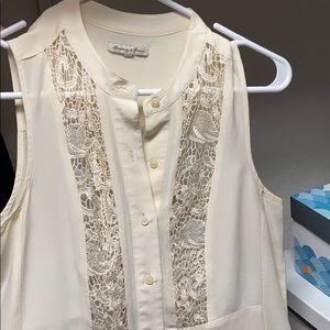 Madewell cream sleeveless silk and lace top